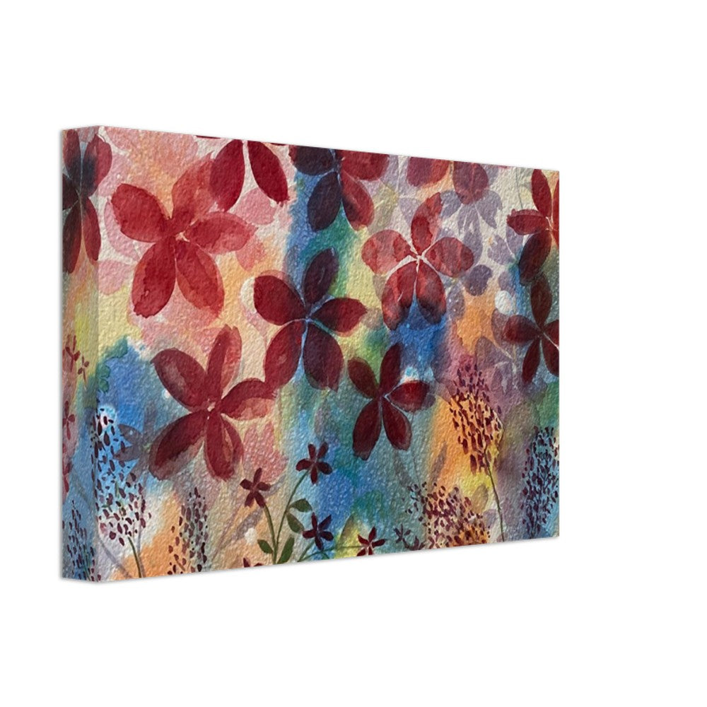 Red flowers colorful wall art canvas print with free delivery, ready-to-hang.