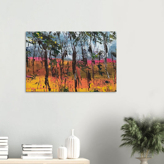 Territorty Abstract Landscape Wall Art Canvas, vibrant colors, expressive trees, ready-to-hang, living room decor.