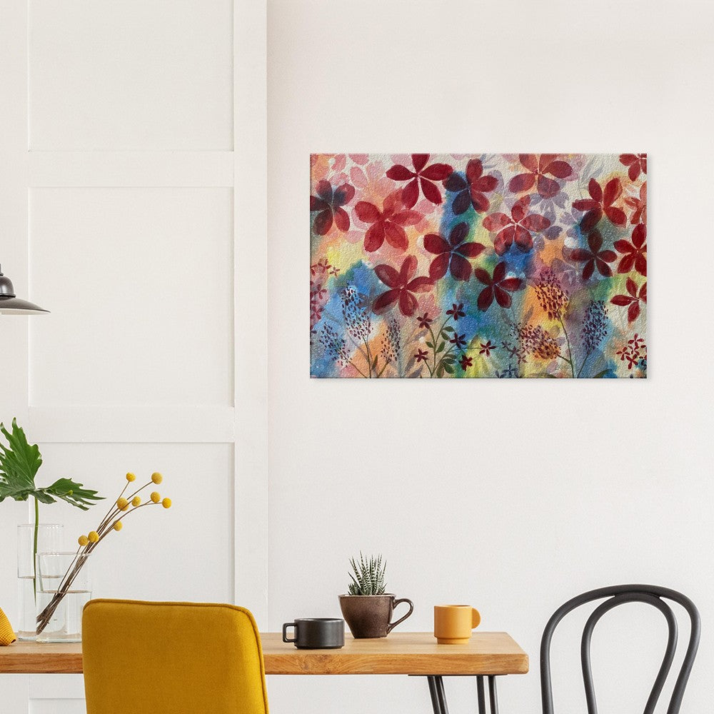 Red Flowers Colorful Wall Art Canvas Print in Room Decor Setting