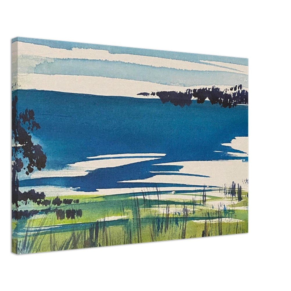 Bay Wall Art Canvas Art Print Ready-to-Hang showcasing Moreton Bay scene in blue and green tones.