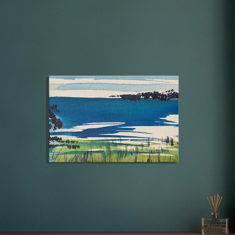 Bay Wall Art Canvas Print featuring Moreton Bay, Queensland, on teal wall.