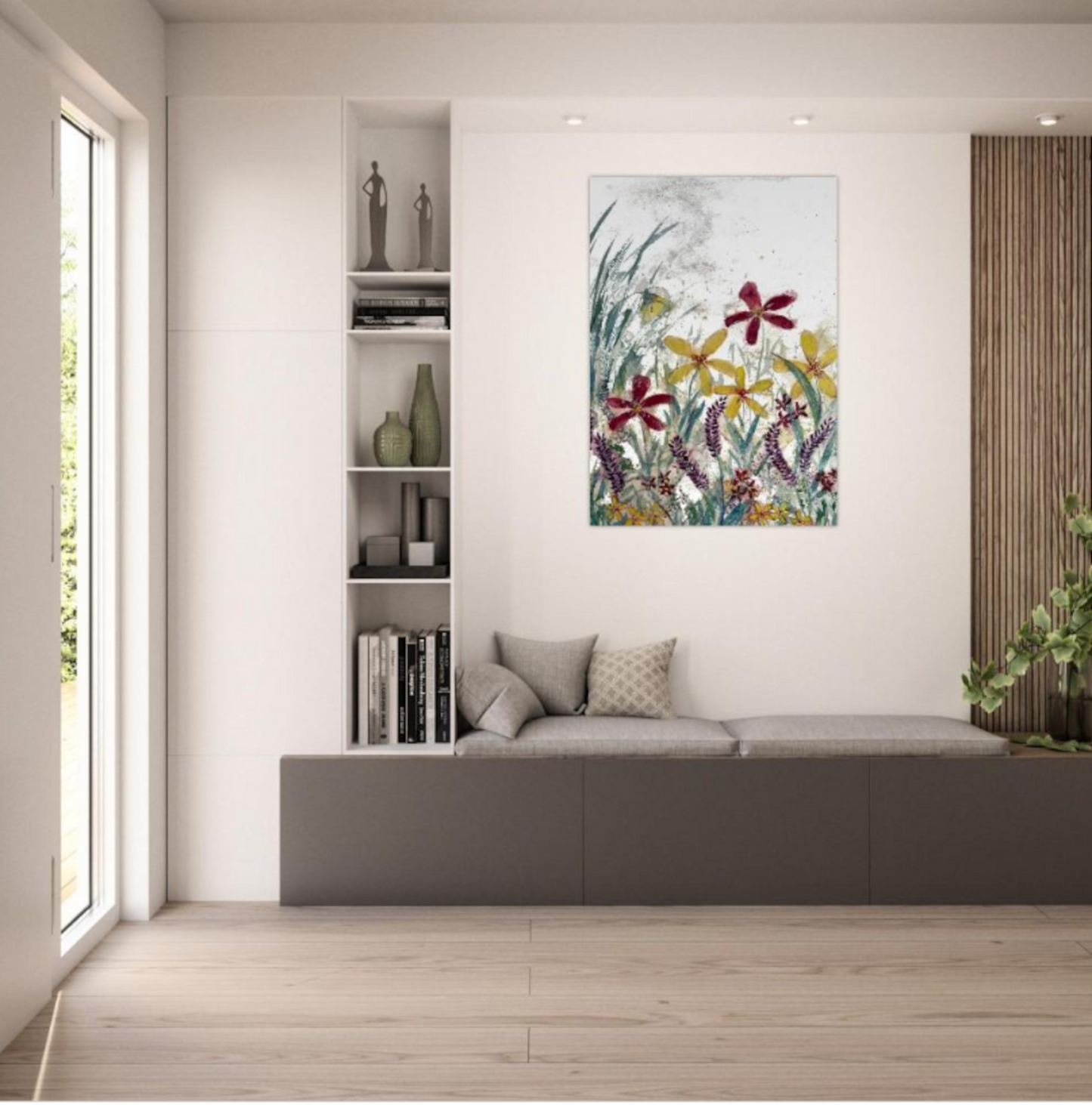 Wildflowers wall art canvas print in modern living room setting.