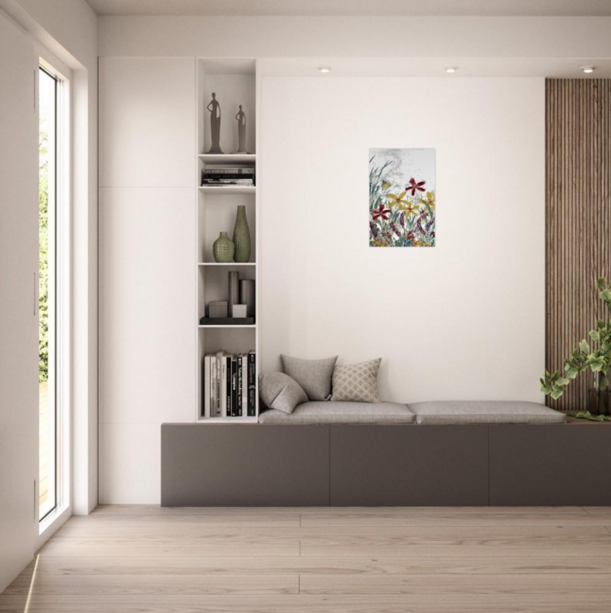 Wildflowers wall art canvas print hanging in a modern living room.