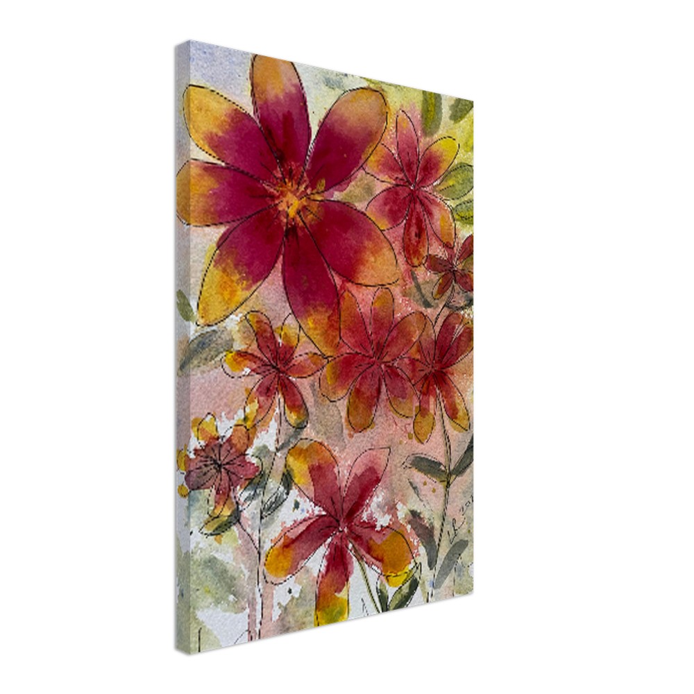 Dahlia Flowers Wall Art Canvas Print with Deep-Red and Golden-Yellow Petals