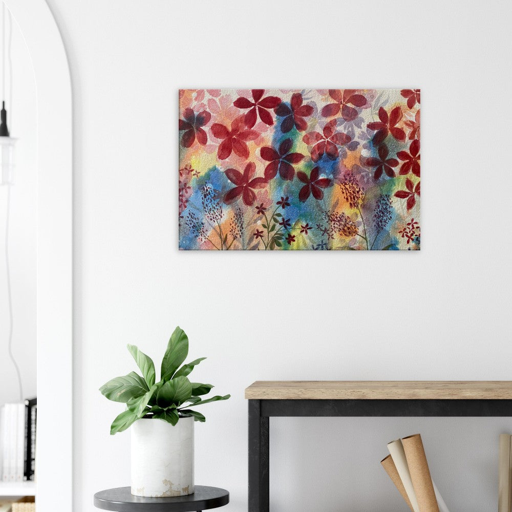 Red flowers colorful wall art canvas print, ready-to-hang, enhancing home decor with vibrant florals.