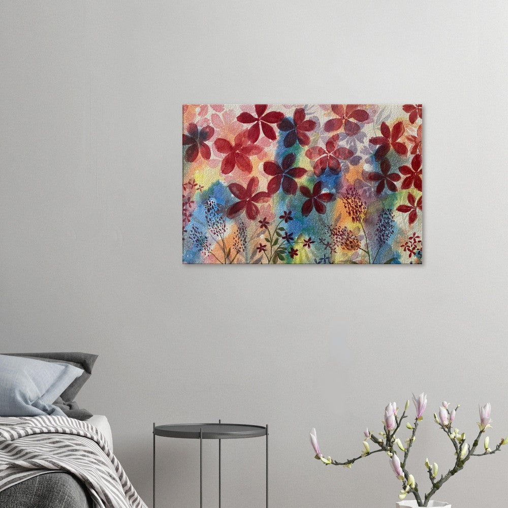 Red flowers colorful wall art canvas art print ready-to-hang.