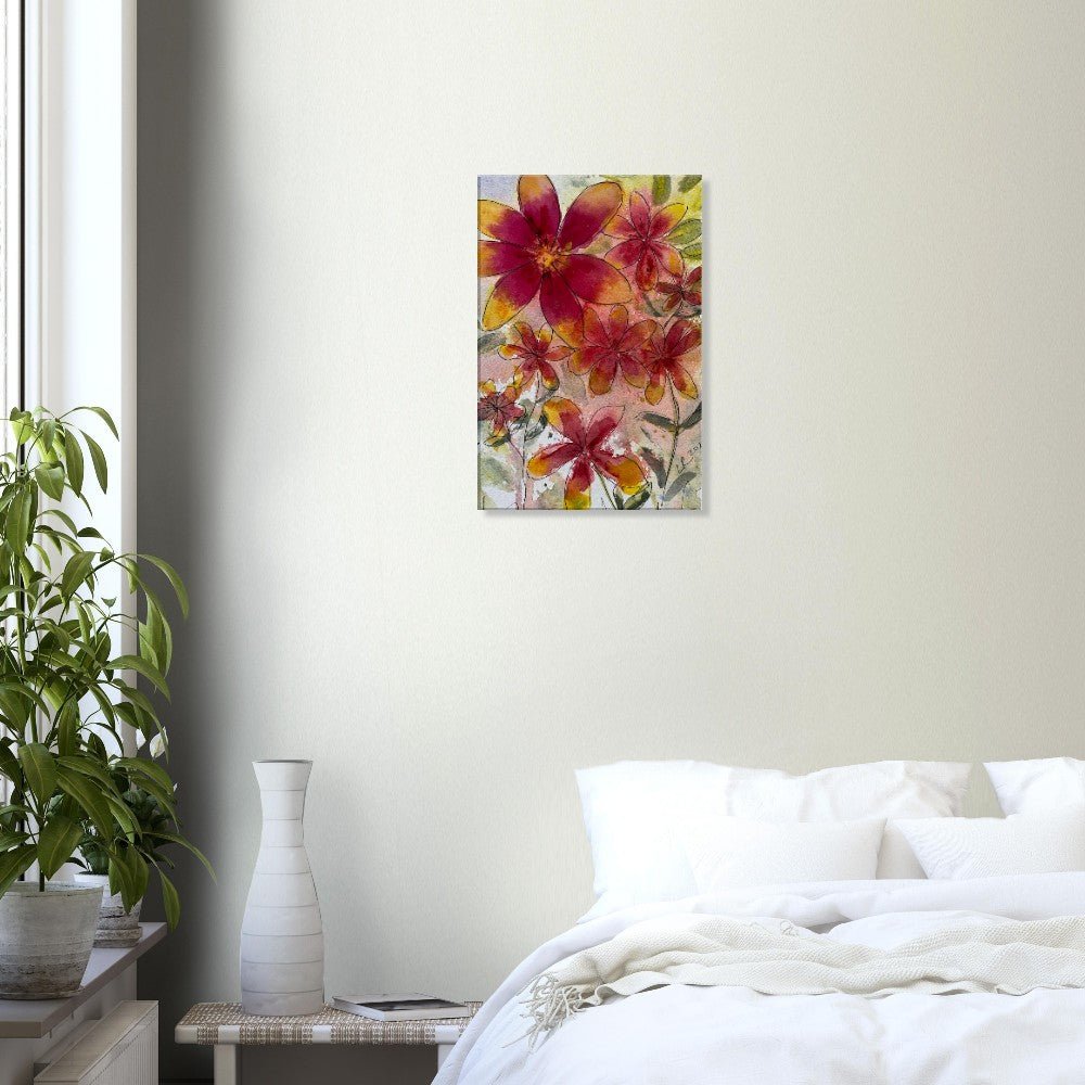 Dahlia Flowers Wall Art Canvas Print in Bedroom Decor